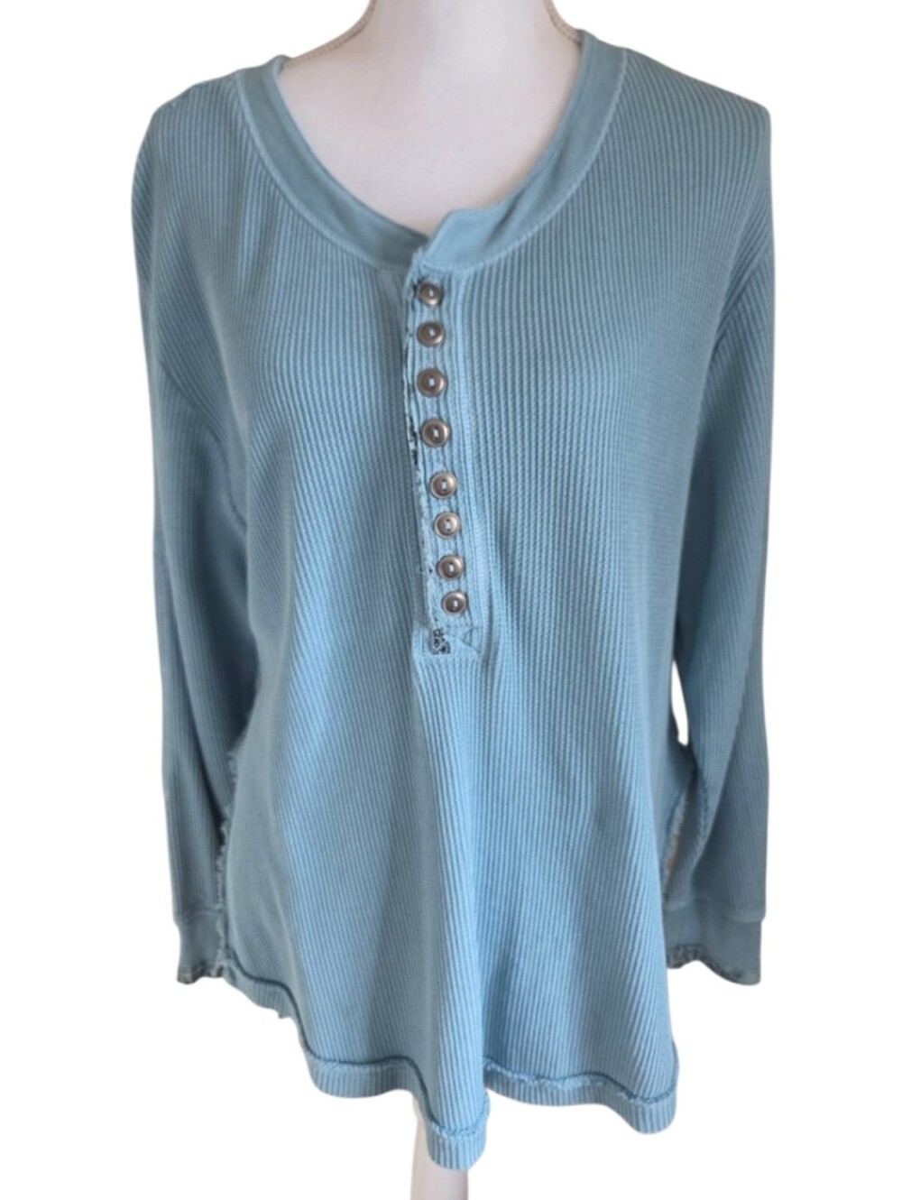 ​we the free free people teal blue thermal henley top paisley bandanna yoke S